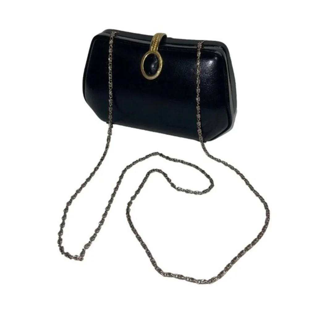 Vintage Farnell Paris Clutch Evening‎ Crossbody Bag Black Gold 1980s Solid Purse